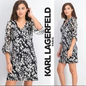 KARL LAGERFELD Paris || LACE Black and White Floral Shift Dress SZ 18w